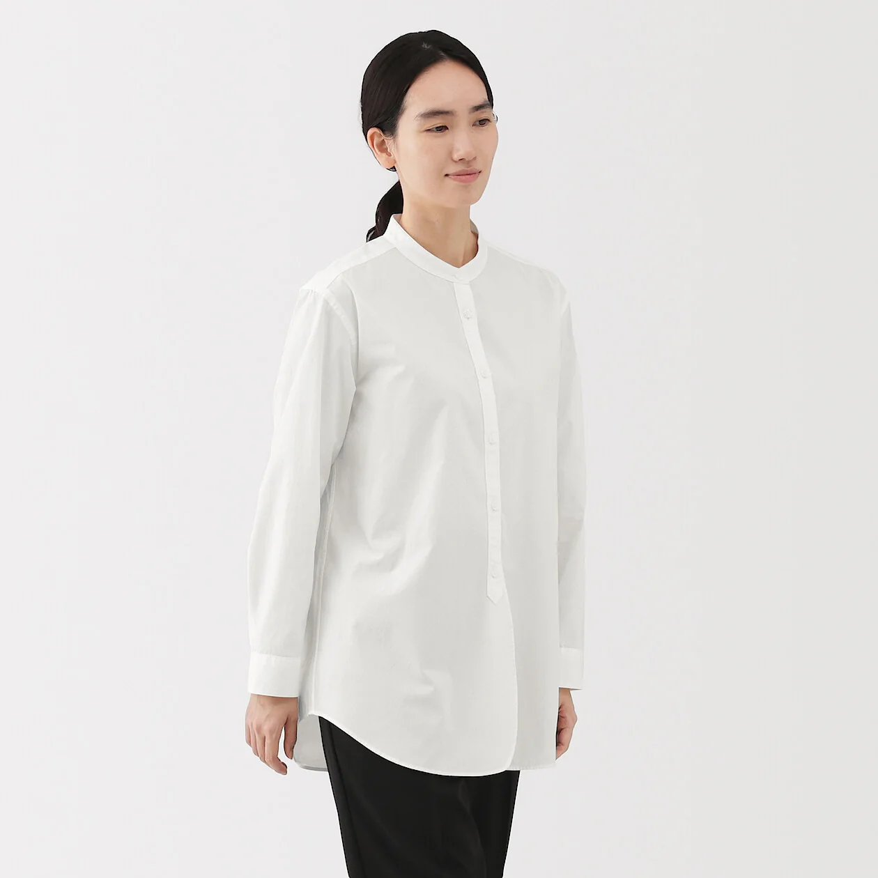 Washed Broadcloth Stand Collar Long Sleeve Shirt - Image 6