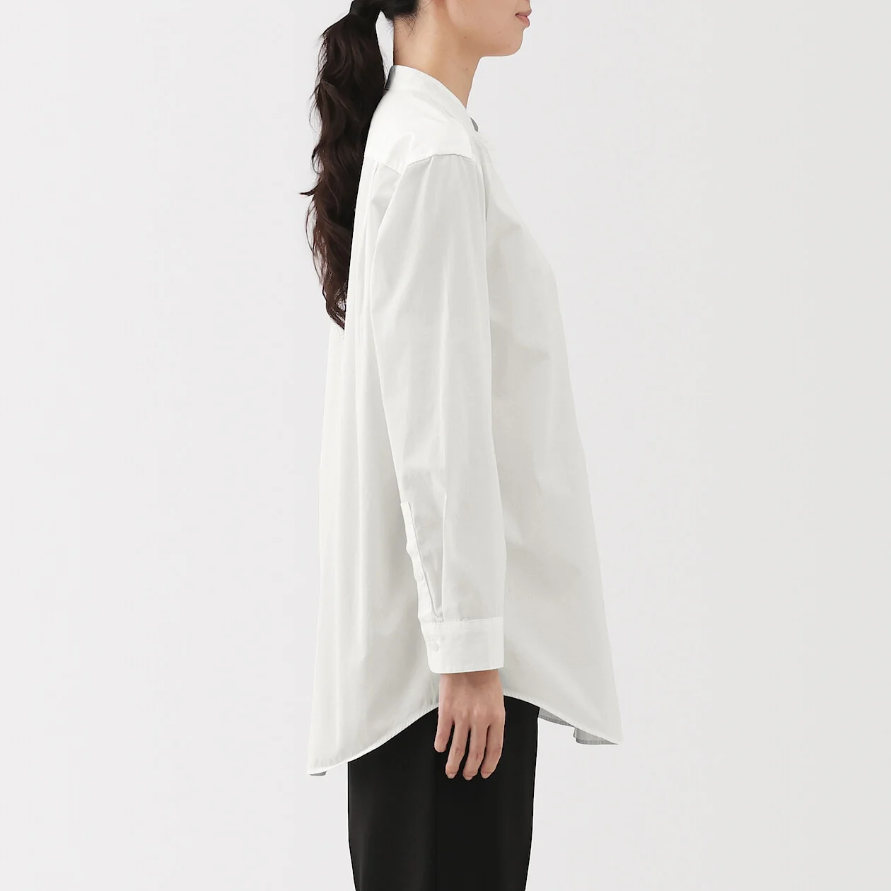 Washed Broadcloth Stand Collar Long Sleeve Shirt - Image 8