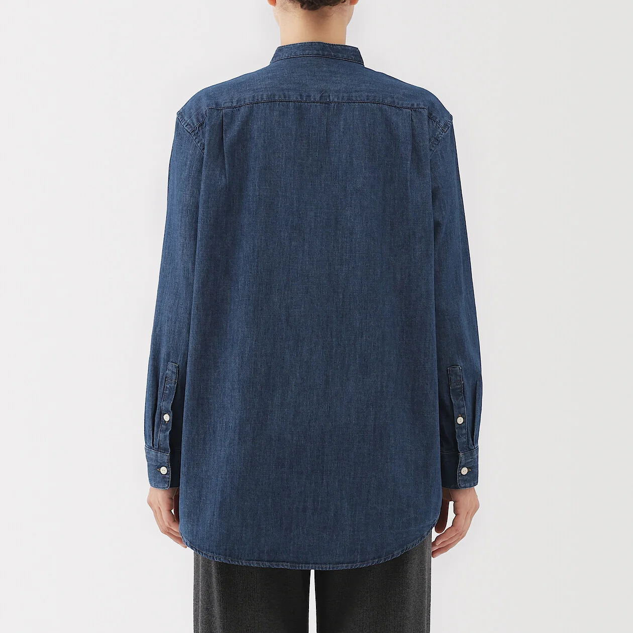 Washed Denim Stand Collar Long Sleeve Shirt - Image 4
