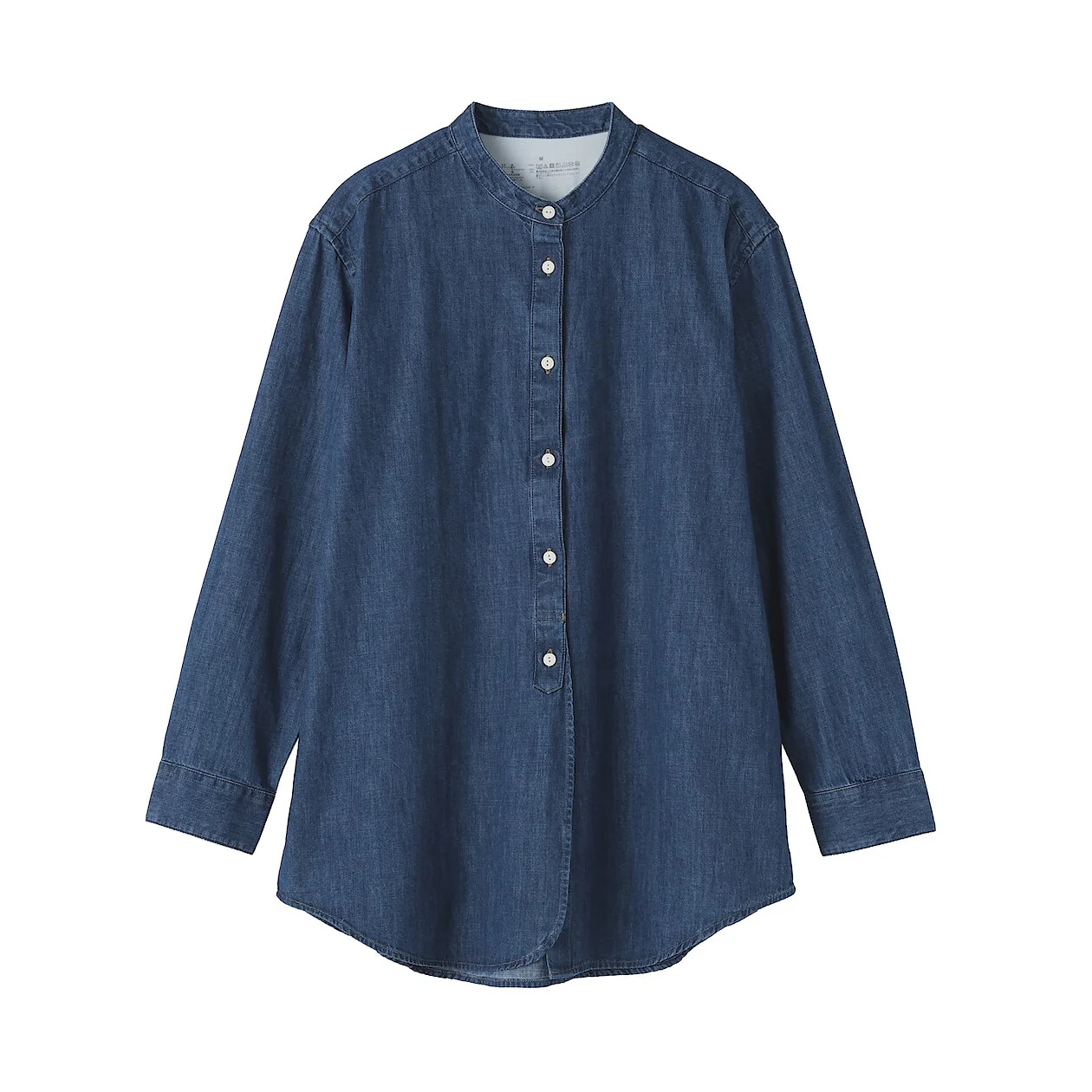 Washed Denim Stand Collar Long Sleeve Shirt - Image 7